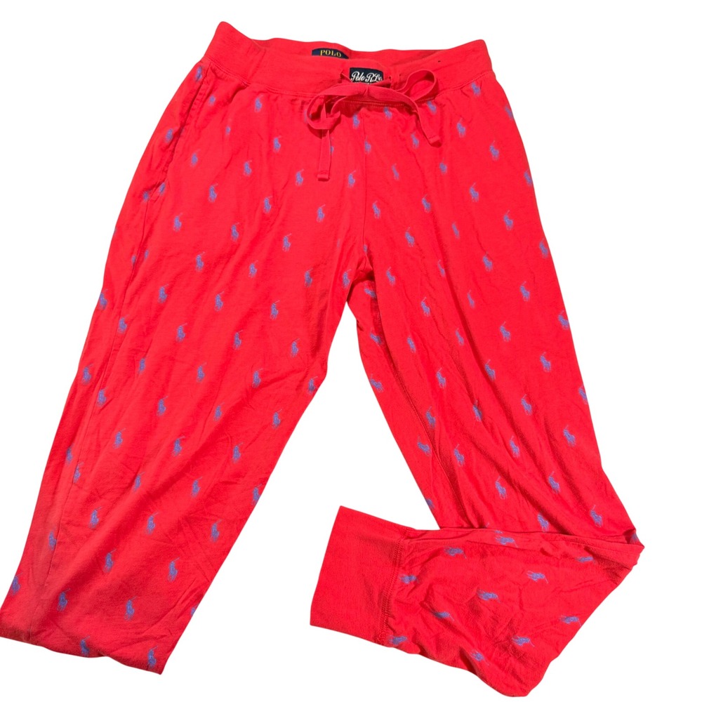 Polo‎ Ralph Lauren Pajama Pants M Mens Red/Blue Pony Logo Joggers Quiet Luxury